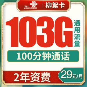 联通大流量王卡柳絮宝卡,全国归属可办29元包103G通用流量