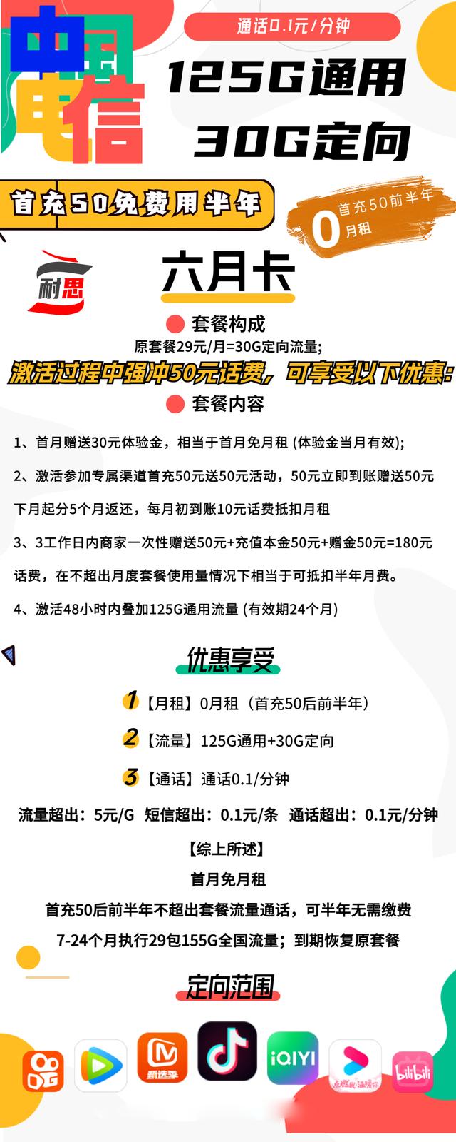 电信推出一款良心卡，首充50元可免费用半年，每月125g通用流量？电信纯流量卡办理入口！